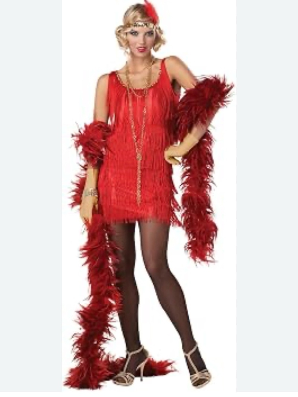 California Costumes Red Fringe Flapper Costume with Feather Boa